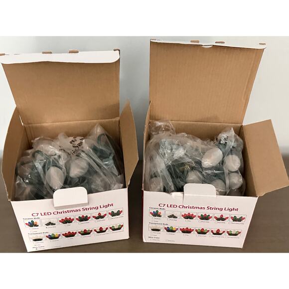 2 New Boxes of Christmas Lights 50 ft Ttl C7 LED Frosted White Indoor / Outdoors - Picture 7 of 7